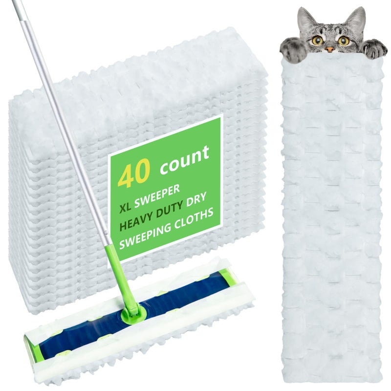 40 Count XL Heavy Duty Dry Sweeping Cloths for Swiffer Sweeper XL Mop Disposable XLarge Pet Refill Thickened MultiSurface Dry Mopping Pad Refills for Floor Cleaning